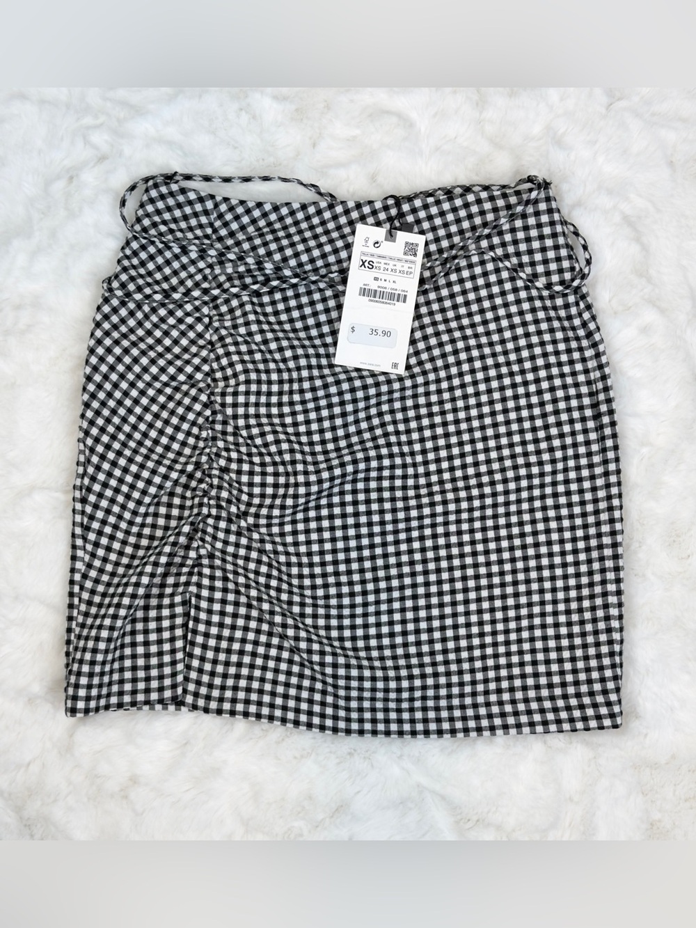 Zara Gingham Ruched Mini Skirt